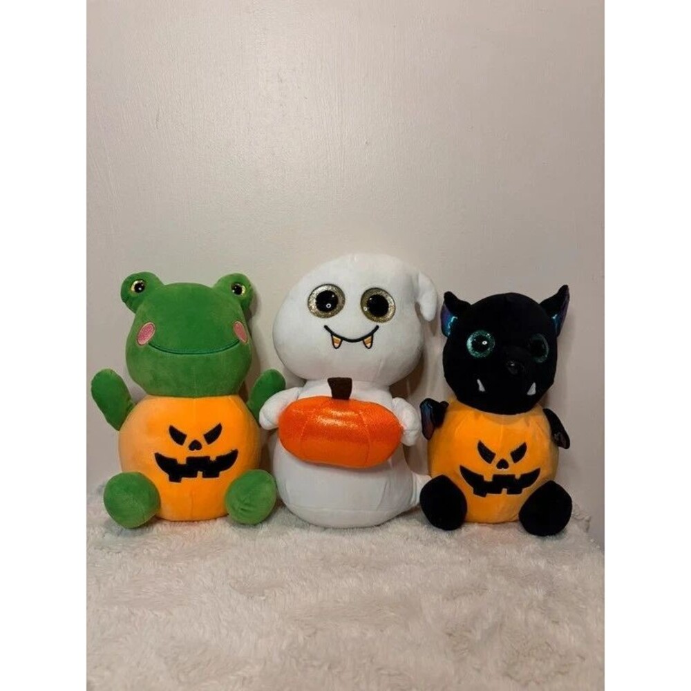 Lot of 3 Halloween Plush Frog Ghost + Bulldog